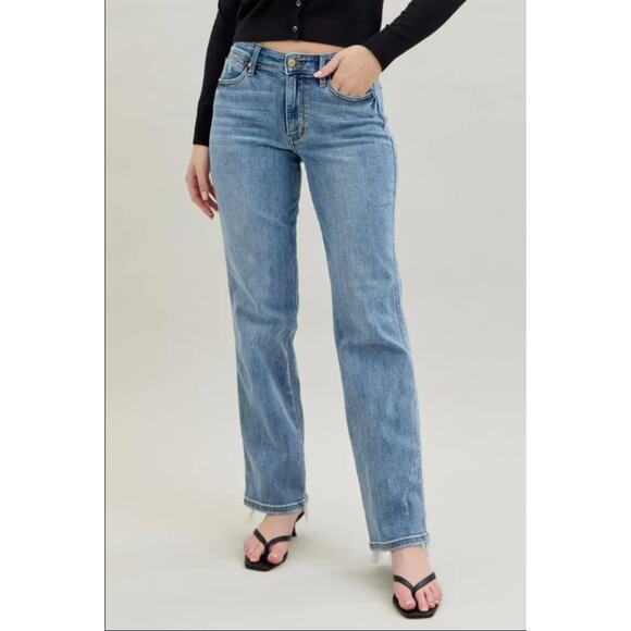 Judy Blue Dad Jean Raw Hem Straight Leg High Rise Denim Size 13/31 - Picture 1 of 6